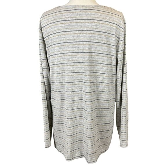 Chicos Touch of Cool Lurex Metallic Stripes Layering Tee Silver Gold Ch3 LG NWT - Picture 4 of 8